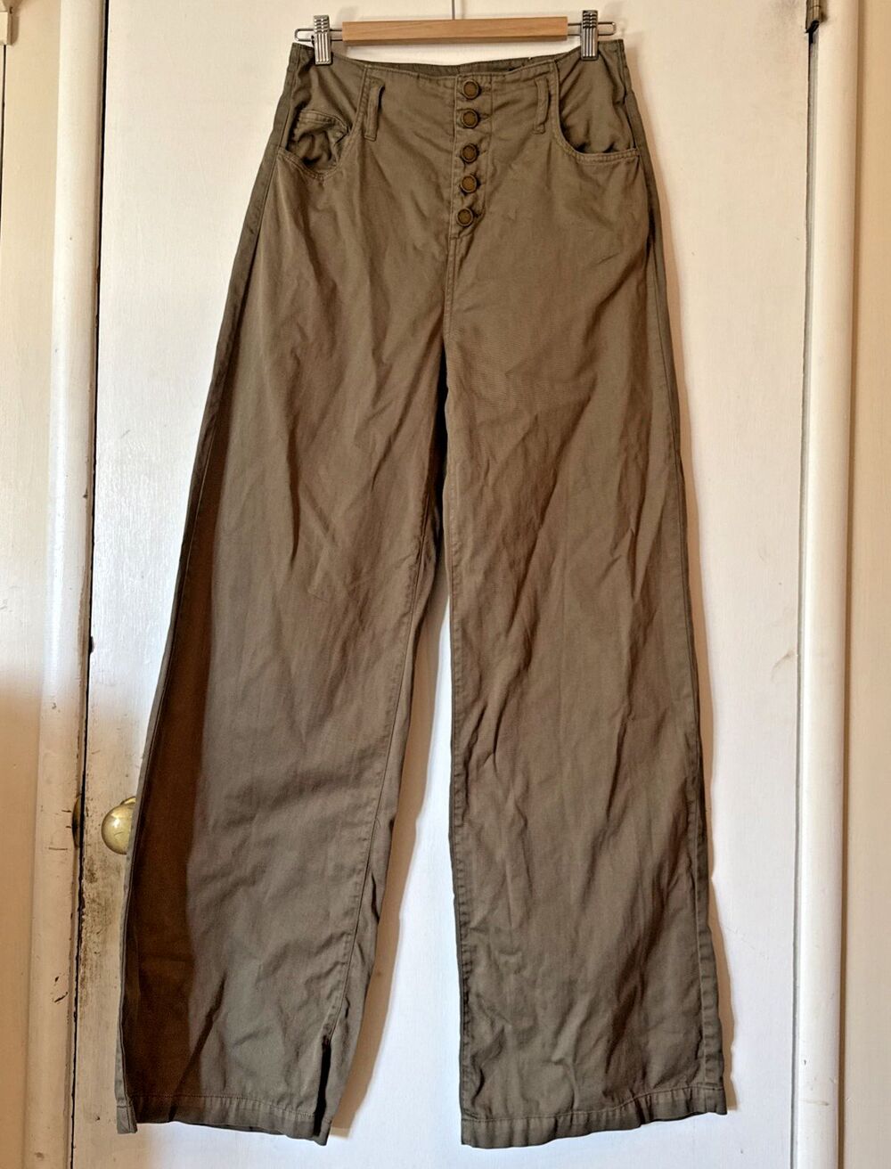 Blank NYC High Rise Wide Leg Button Fly Pants Green | Women's 26Wx31L